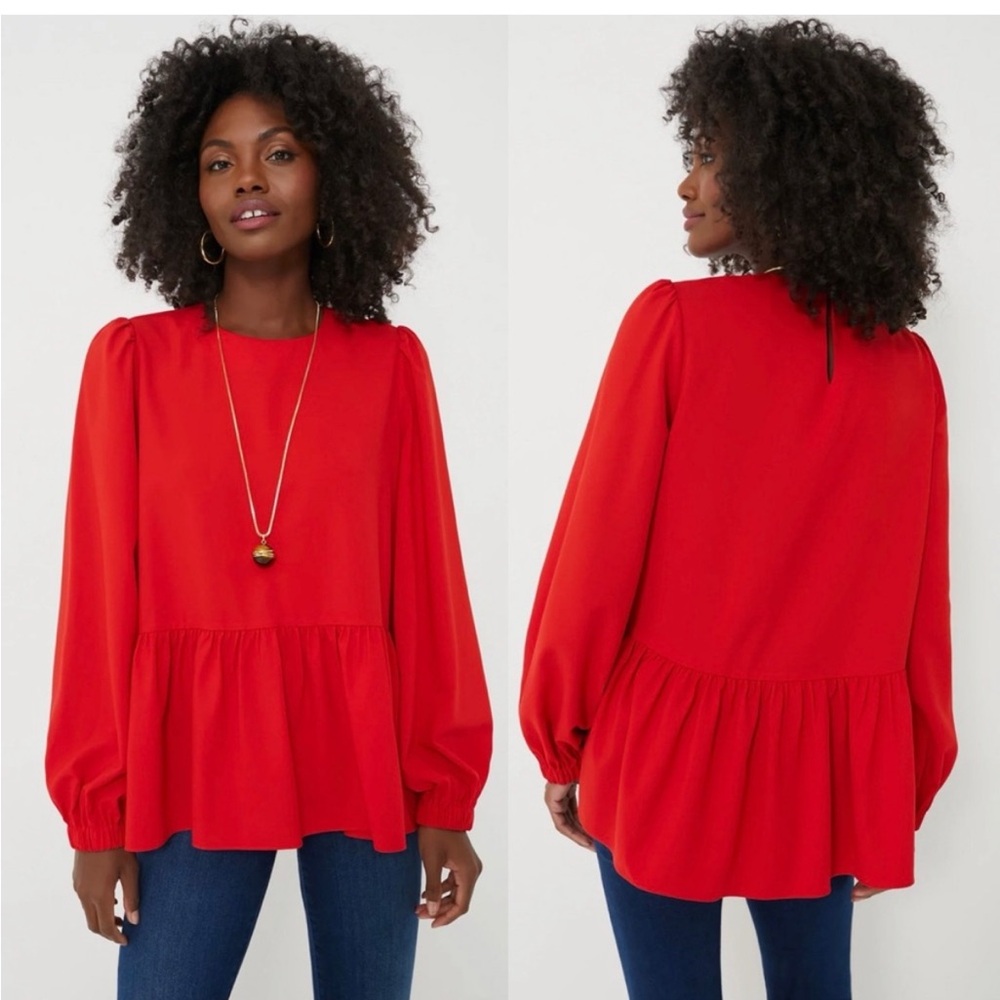 Pomander Place Tuckernuck Carlota Peplum Long Sleeve Blouse Red